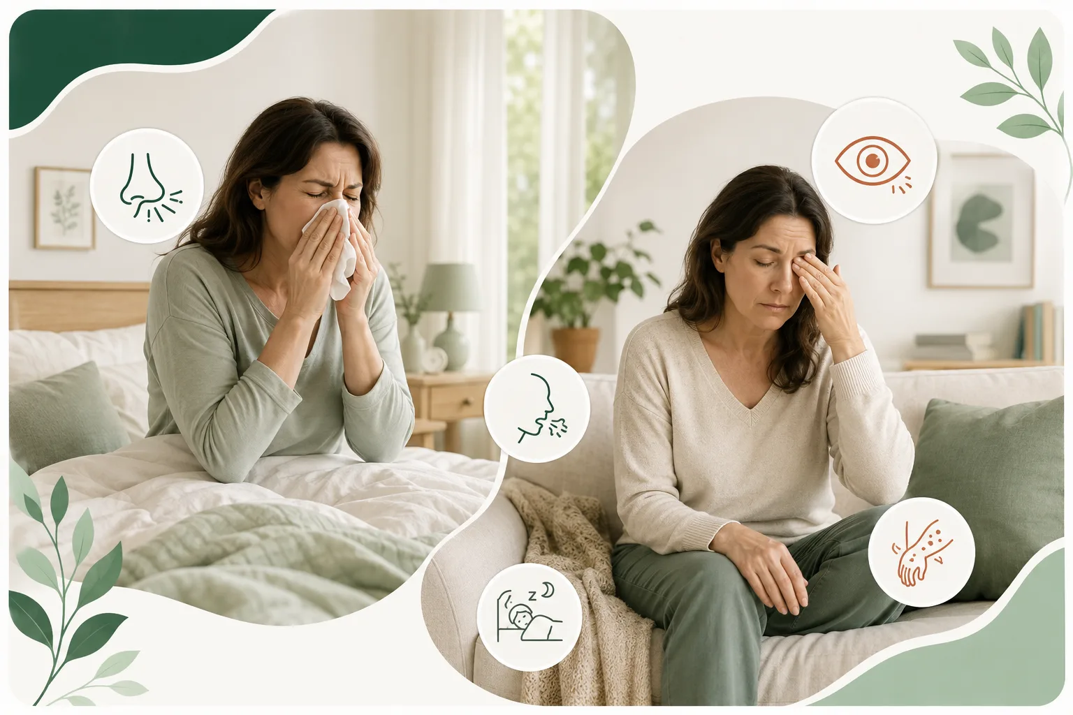 Symptômes allergiques liés aux acariens : éternuements, yeux qui piquent, fatigue